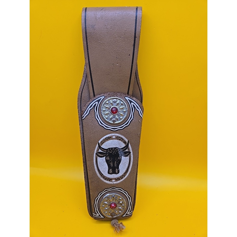 Vintage 40s 50s Leather Toy Cap Gun Holster Bull Studded Gem Western Decor